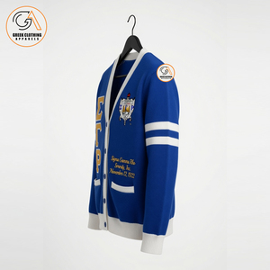 ซิกมาแกมมาโร |   เสื้อสเวตเตอร์ลำลองสำหรับผู้หญิง ลายปักกรีก สีน้ำเงิน แขนยาว คอวี ระบายอากาศได้ดี 100% - Product Image 3