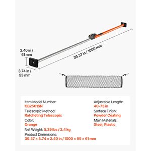 Barra di Carico Regolabile in Acciaio Rinforzato con Cricchetto 40''-73'', Rete Stabilizzatrice Antiscivolo per Controllo Carico e Accessori - Product Image 5