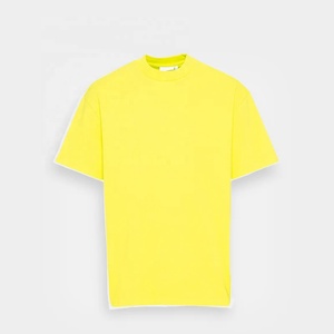 T-shirt surdimensionné personnalisé pour homme, jaune fluo, col montant, en coton, style streetwear décontracté, coupe ample, vierge - Product Image 1