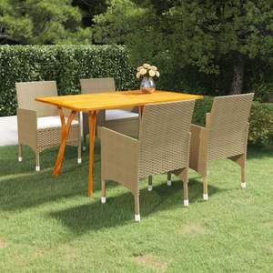 Ensemble de salle à manger en bois d'acacia beige avec rotin PE, 4 places, mobilier de jardin extérieur, style contemporain, résistant aux intempéries - Product Image 1