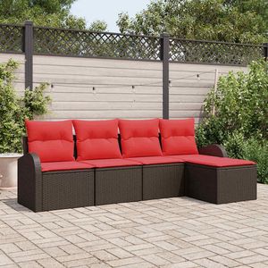 Poly <b>Rattan</b> Garden <b>Sofa</b> Set Brown 5 Piece <b>Outdoor</b> Furniture With High Density Foam Cushions Waterproof Contemporary Design - Product Image 1