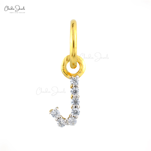 Ready to Ship 925 Sterling Silver J Alphabet Pendant Natural 0.9MM Round Cut White Zircon Rhodium Plated Initial Charm Pendant - Product Image 1