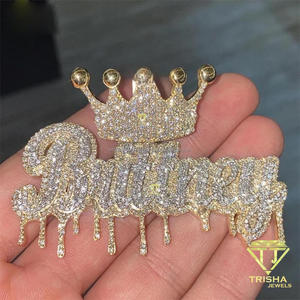 สร้อยคอชื่อแบบสั่งทำคุณภาพสูงประดับเพชรพร้อมต่างหูเข้าชุด ชุดเครื่องประดับฮิปฮอปโมอิสซาไนต์สำหรับผู้ชายและผู้หญิง - Product Image 3