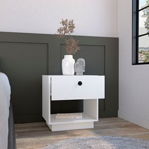 Comodino Macon con cassetto singolo e ripiano aperto bianco di DEPOT E SHOP - Product Image 2