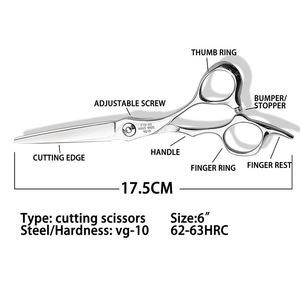 Ciseaux de coiffure professionnels en acier japonais et acier inoxydable 440C, lame tranchante, pour droitiers, manche long, usage en salon - Product Image 4