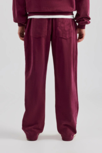 Custom Men's Oversized Essentials Flared Sweatpants Wide Leg Baggy Pants Maroon Burgundy Trousers Cotton Polyester <b>Stacked</b> Pant - Product Image 4