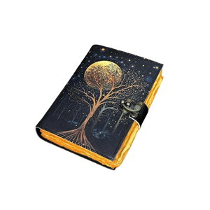 Mini-agenda William Morris Celestial Leather Grimoire avec pages à bords festonnés, motif étoiles et lune, couverture rigide, format A5, cadeau avec crayon - Product Image 1