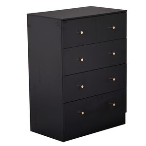 Cassettiera Nera in Truciolato con Finitura Melaminica Testurizzata 66x40x91cm, 3+2 Cassetti, Maniglie Oro Opaco - Product Image 2