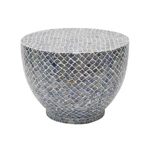 Blue Scallop Drum Accent <b>Stools</b> Mother of Pearl Handcrafted Mosaic <b>Small</b> Side Table For Living Room Bedroom Decor Use - Product Image 1