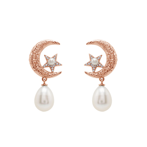 Pendientes con diseño de luna y estrella hechos de plata de ley 925, pendientes de diseño con piedras preciosas de perlas naturales de forma ovalada y redonda, joyería fina - Product Image 6