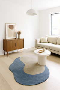handmade luxury <b>carpet</b> blue and white irregular shape eco friendly for home decor - Product Image 1