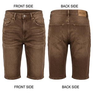 Shorts en jean stretch en coton premium pour femme, 340 GSM, écologiques, taille mi-haute, gris anthracite, finition délavée et usée, décontractés - Product Image 2