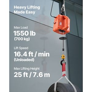 1550 Lbs Capacity 1500W 3-in-1 Electric <b>Hoist</b> Winch Portable Power Crane 25 ft Lifting Height 16.4 Ft/min Manual 12000lb Load - Product Image 1