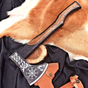 Hache à tête de lames gravées de style Viking de qualité supérieure, de qualité industrielle, en acier Damas, modèle Tomahawk populaire de Steel Craft International - Product Image 6