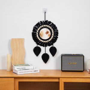 Scandinavian Style Wooden <b>Round</b> <b>Mirror</b> Featuring Elegant Decorative Design for <b>Wall</b> Decor Adding Warm Artistic Touch Any Space - Product Image 3