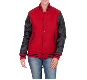 <b>Red</b> Color Women Varsity <b>Jacket</b> With Genuine Leather Sleeve Slim Fit Breathable Fleece Plain Winter <b>Jacket</b> Wholesale OEM ODM - Product Image 5