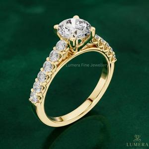 Bague de fiançailles de luxe en or jaune 9K 10K 14K 18K avec diamant de laboratoire taille ronde certifié IGI, cadeau de mariage pour femme - Product Image 4