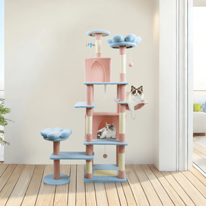 Albero per gatti blu da 71 pollici con ampio appartamento, cuscino a forma di fiore rimovibile e amaca per grattare - Product Image 2