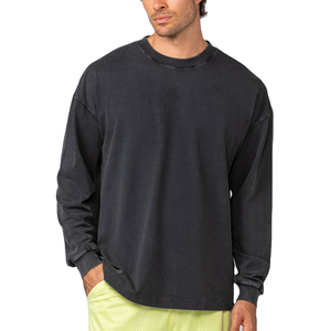 Camiseta de Manga Larga para Hombre, Corte Regular, Color Sólido, Cuello Redondo, Informal, Tejido de Punto, 100% Algodón Jersey, Transpirable - Product Image 1