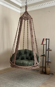 Handmade <b>Macrame</b> Swing Chair: Boho Hanging Decor - Includes Bracket - Product Image 2