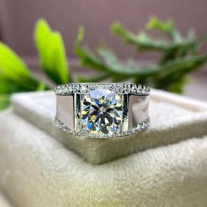 Round Moissanite Prong Setting Luxury Men's <b>925</b> Sterling <b>Silver</b> 18K Gold Plated Wedding Band Engagement <b>Ring</b> for Anniversary - Product Image 1