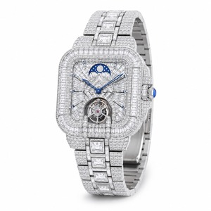 Luxury Women's <b>Diamond</b> <b>Watch</b> Rectangle Stainless Steel Case Moon Phase Mechanical Analog Dial - Product Image 2