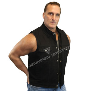 Gilet de motard en toile 100% coton noir pour homme, décontracté, respirant, réversible, avec logo personnalisé disponible - Product Image 4