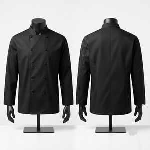 Veste de chef noire en sergé de coton poly premium 240 GSM Sales Blackhardson, double boutonnage, manches courtes, logo personnalisé, pour restaurant et bar - Product Image 1