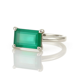 Cocktail Gemstone <b>Ring</b> Natural Green Onyx Rectangular Faceted Cut Gemstone Pure 925 Sterling <b>Silver</b> <b>Solitaire</b> <b>Rings</b> Fine Jewelry - Product Image 5