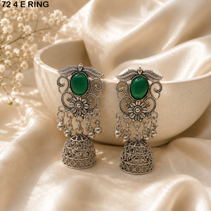 <b>arabic</b> style antique silver jhumka earrings for women in Dubai UAE traditional silver look jhumka earrings for women in Oman - Product Image 4