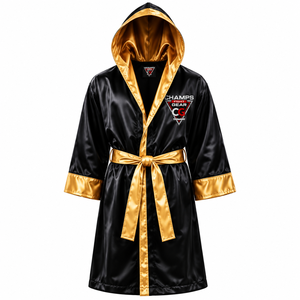 Robe de boxe personnalisée en coton avec capuche en satin, ceinture et logo sur mesure pour entrée au ring, écologique, vente en gros - Product Image 1
