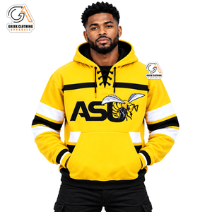 Sweat-shirt à capuche pour homme jaune avec logo abeille ASU, coupe classique, en molleton, décontracté, pour l'automne et l'hiver, doublé en molleton, motif uni - Product Image 4