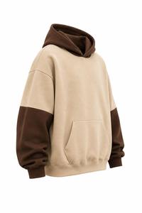 Sudadera con Capucha Premium para Hombre, Color Beige Marrón con Contraste, Estilo Oversize, Manga Bicolor, Forro Polar, Estilo Urbano, con Bolsillo, Personalizable, Casual - Product Image 2