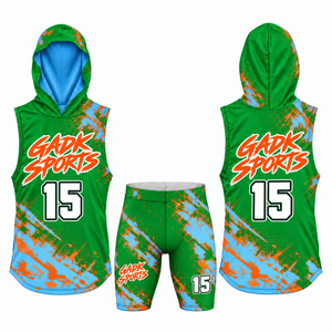 Conjunto de camiseta y pantalones cortos de fútbol americano sublimados al por mayor, personalizados con color, número, nombre del equipo, uniforme 7 contra 7 a precio económico. - Product Image 3