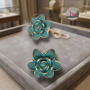 Rose Shape Resin Brass Cabinet Knob Turquoise <b>Gold</b> Finish Industrial Traditional <b>Dresser</b> <b>Handle</b> Eco-Friendly Adjustable Durable - Product Image 1