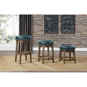 Set di 2 sgabelli girevoli a 360 gradi in ecopelle verde con struttura in legno massello con finitura marrone mobili da sala da pranzo con finiture a coda - Product Image 3
