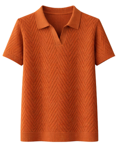 Custom Mens <b>Rust</b> Orange Textured Knitted Polo Shirt Short Sleeve Summer Casual Slim Fit Knitwear Custom Logo Wholesale Supplier - Product Image 1