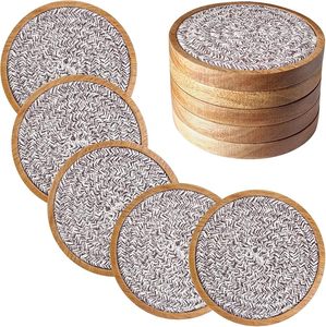 Round <b>Wooden</b> <b>Coaster</b> with rope mid Set 5 Pcs 4.3 Inch Non Slip Mats For Coffee Tea Wine Glass Cup Modern Design - Product Image 6