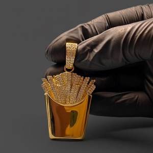 Pendentif Frites Moissanite Iced Out Plaqué Or avec Argent Sterling 925, Bijou Hip Hop pour Fête, Cadeau pour Amis - Product Image 1