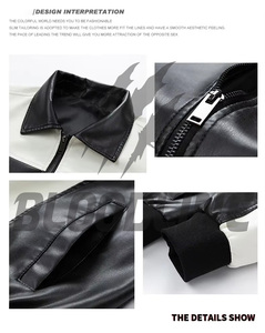 Men's PU <b>Leather</b> Bomber <b>Jacket</b> Color Blocking Turn-down Collar Zipper Closure Streetwear Autumn Wear - Product Image 4