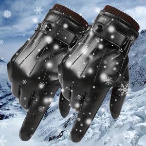 Gants d'hiver chauds en cuir pour hommes, en cuir PU, compatibles avec les écrans tactiles, en polaire épaisse, coupe-vent, thermiques - Product Image 2