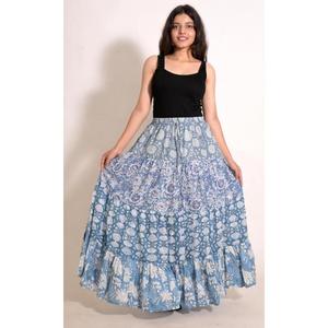 Boho Cotton <b>Patchwork</b> Printed Tiered Maxi <b>Skirt</b> Handmade Women's Festival Clothing Made in India - Product Image 2