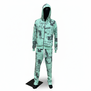 Unisex Custom Printed Hooded Tracksuit Full Zip Streetwear <b>Set</b> 100% Cotton Four-Way Stretch Elastic Waist Fleece Winter Wear - Product Image 1