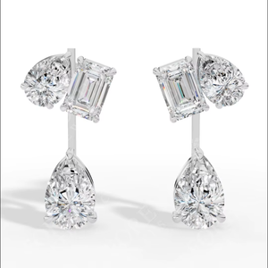 Boucles d'oreilles cascade en or 14 carats avec diamants de laboratoire |   Boucles d'oreilles pendantes en émeraude et taille poire, bijoux de luxe, cadeau de mariage pour femme - Product Image 4