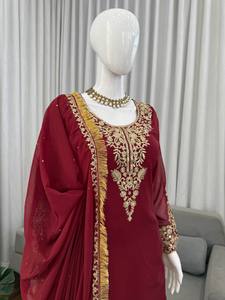 Lanzamiento del nuevo conjunto de fiesta de diseñador con top de satén y rayón y pantalones palazzo con dupatta. - Product Image 4