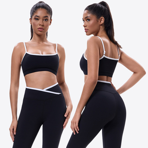 Ensemble de yoga uni pour femme, legging taille haute et crop top, sans couture, en Spandex et Polyester, 2 pièces, tenue de sport, col carré, fitness - Product Image 2