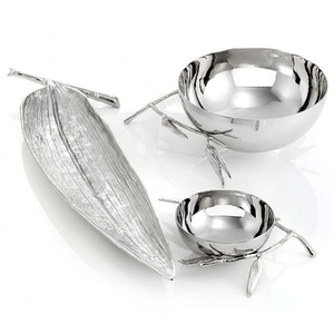 Cuenco de lujo de acero inoxidable martillado con asa de rama de orquídea, decorativo, para servir frutas y ensaladas, centro de mesa, artículos para el hogar - Product Image 6