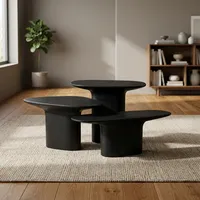 Ensemble de tables basses modernes en bois massif avec design sculptural minimaliste, tables d'appoint gigognes faites à la main pour la décoration du salon et de la chambre