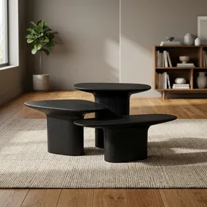 Modern Black Wooden <b>Nesting</b> Coffee <b>Tables</b> Minimalist Living Room Furniture - Product Image 6