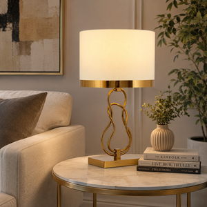 KS International Modern Iron Table Lamp Fabric <b>Drum</b> <b>Shade</b> Eco-Friendly Halogen Bulb Bedside Night <b>Light</b> Decorative Bedroom Lamp - Product Image 2